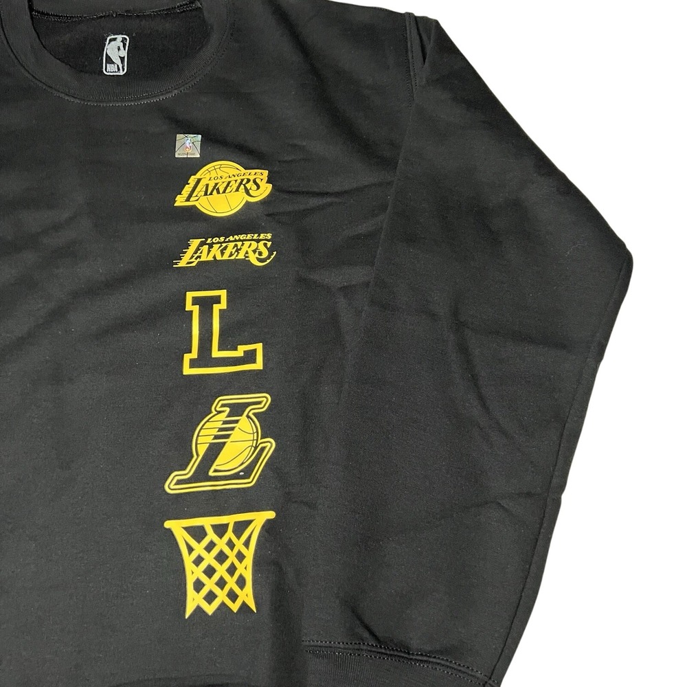 NBA Los Angeles Lakers Crewneck Sweatshirt Mens Small Black Yellow Logo Fleece - Picture 4 of 9